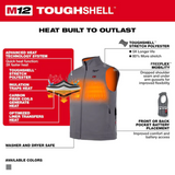 Milwaukee M12 Heated Toughshell Vest - Grey - Reduced To Clear