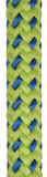 Braided green and blue rope on a white background