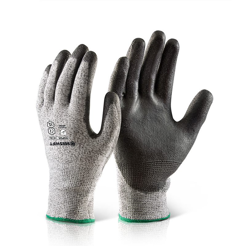 Beeswift Pu Coated Cut Level 5 Gloves Black/Grey KSPU5