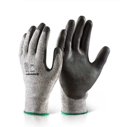 Beeswift Pu Coated Cut Level 5 Gloves Black/Grey KSPU5