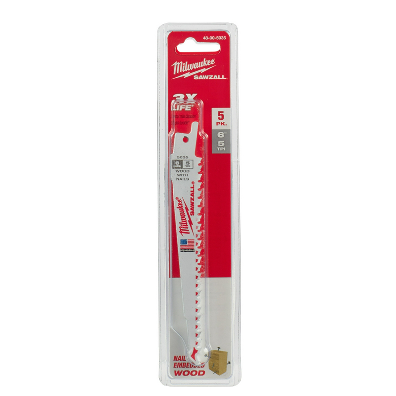 Milwaukee Sawzall Blade For Reciprocating Saws 150mm x 5tpi 5 pack 48005035