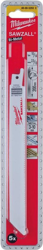 Milwaukee Sawzall Blade For Reciprocating Saws 200mm x10/14 5 pack 48005293