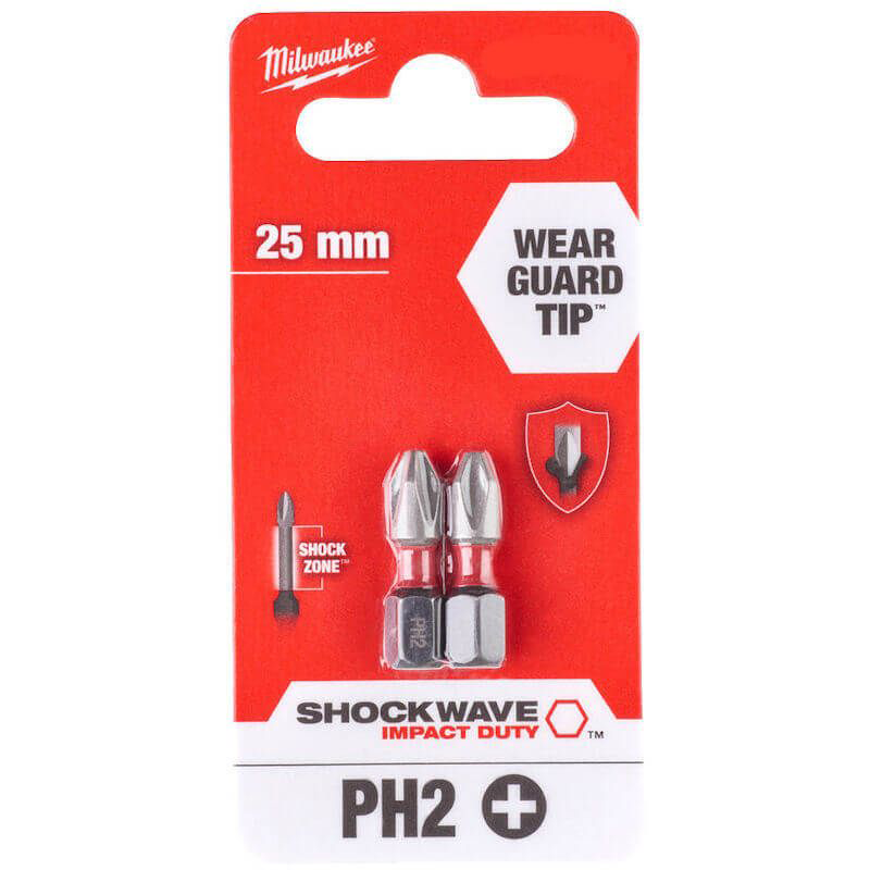 Milwaukee Screwdriver SHOCKWAVE™ Bits PH2 25mm-  2 Pack 4932472036