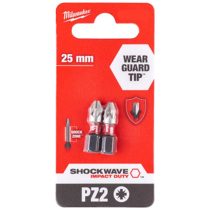 Milwaukee Screwdriver SHOCKWAVE™ Bits PZ2 25mm- Pack of 2  4932472040