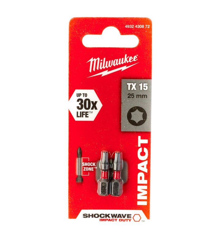 Milwaukee Screwdriver SHOCKWAVE™ Bits TX15 25mm-2pc 4932430872