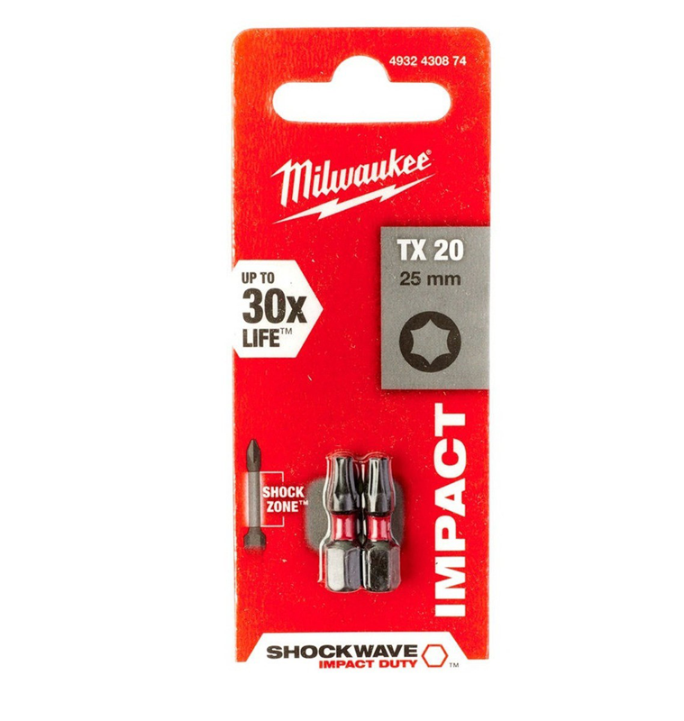 Milwaukee Screwdriver SHOCKWAVE™ Bits TX20 25mm-2pc 4932430874