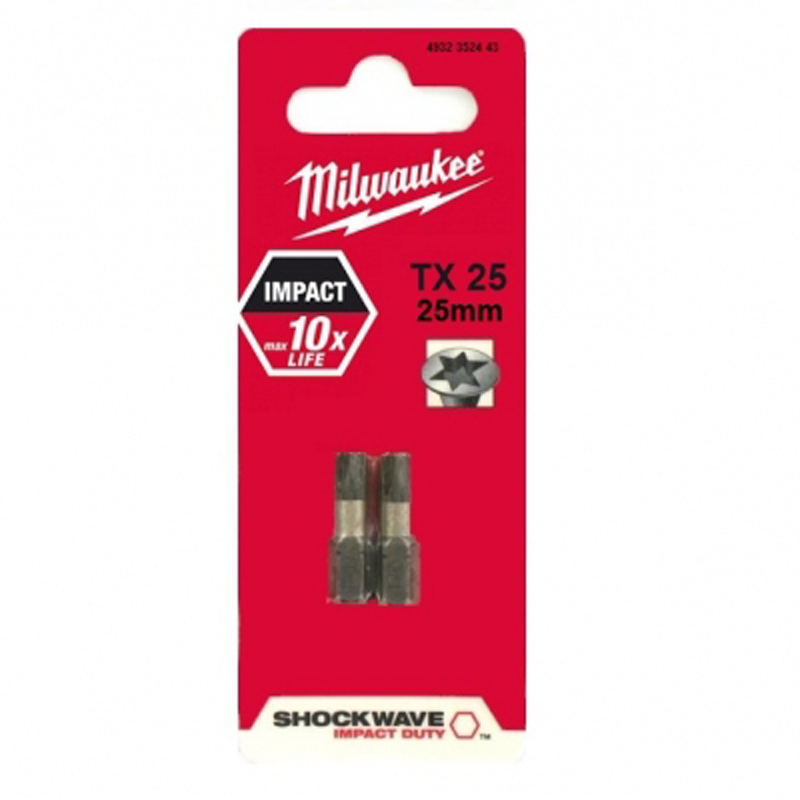 Milwaukee Screwdriver SHOCKWAVE™ Bits TX25 25mm-2pc 4932430879