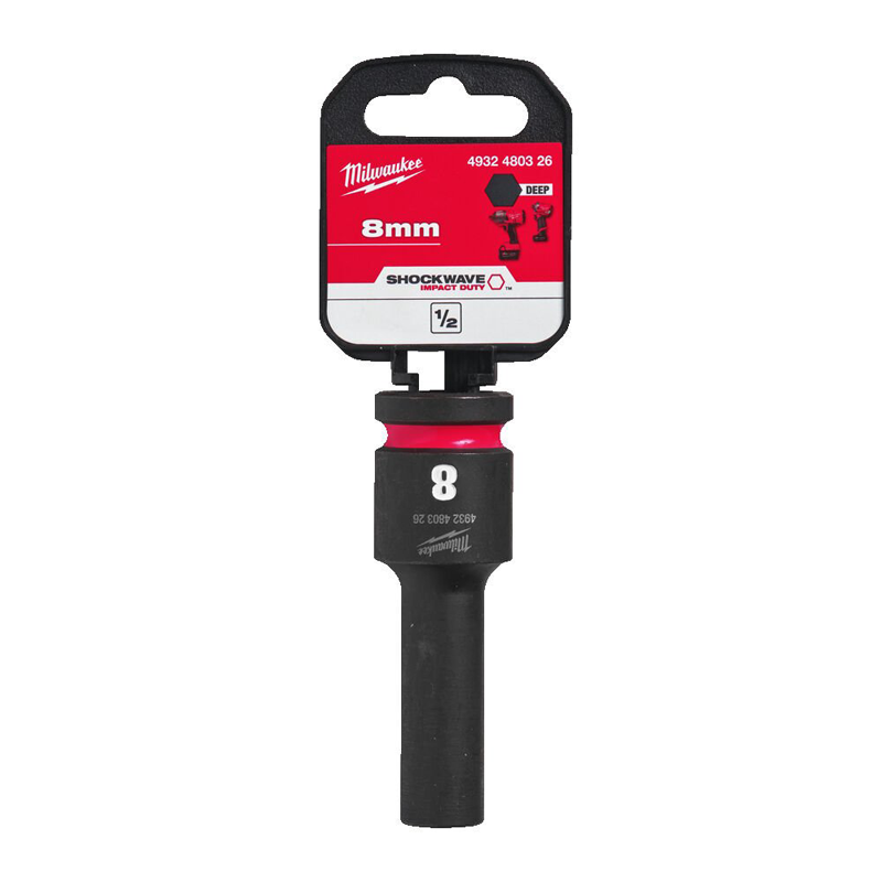 Milwaukee  Hex SHOCKWAVE™ socket 1/2" deep impact 8mm-1pc 4932480326