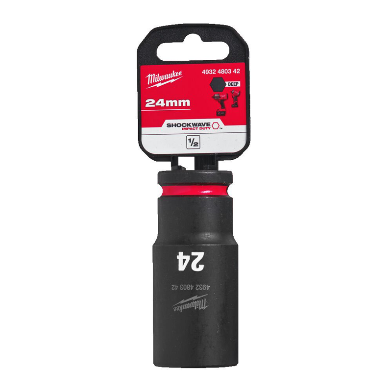 Milwaukee  Hex SHOCKWAVE™ socket 1/2" deep impact 24mm-1pc 4932480342