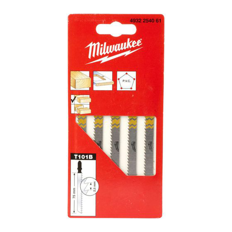 Milwaukee Jigsaw Blade 75mm x 2.5mm T101B - 5pc 4932254061