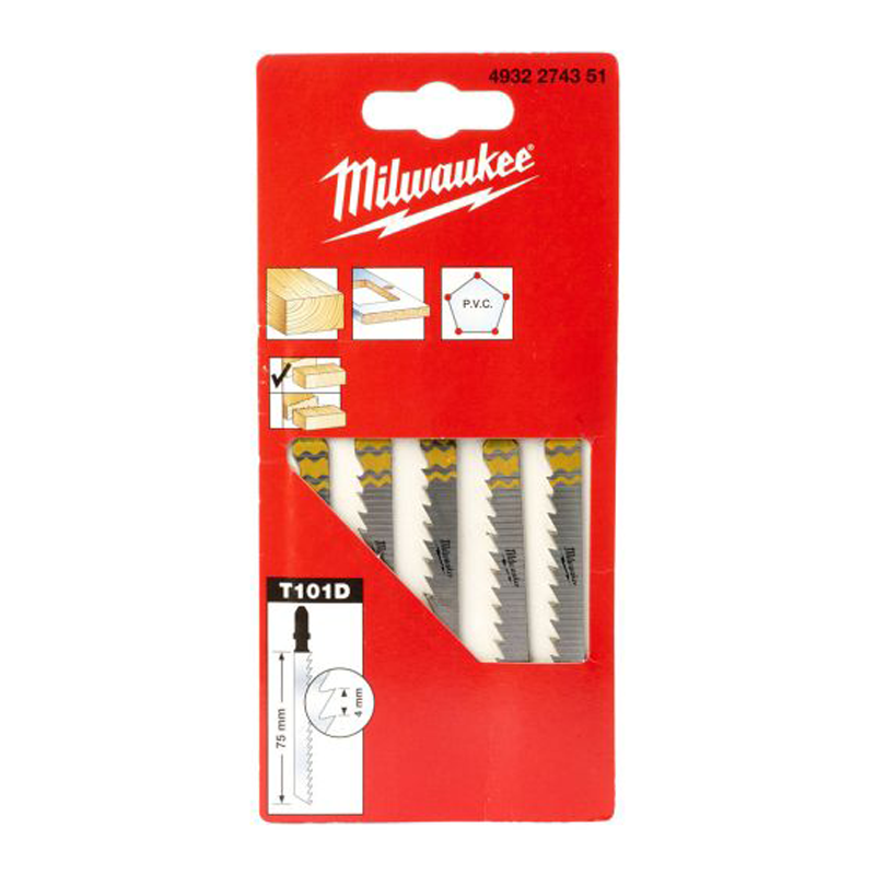 Milwaukee Jigsaw Blade 75mm x 4mm T101D - 5pc 4932274351