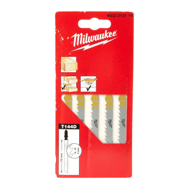 Milwaukee Jigsaw Blade 75mm x 4mm T144D - 5pc 4932213116