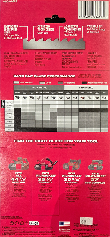 Milwaukee Extreme Thin Metal Compact Band Saw Blades 3PK 48390619
