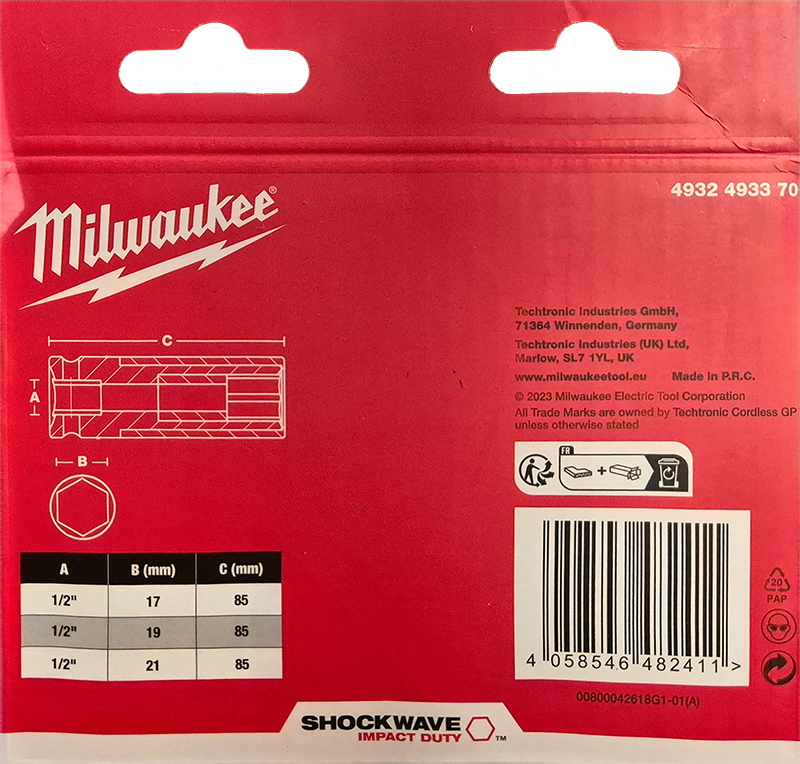 Milwaukee 3pc Heavy Duty Impact Socket Set 4932493370