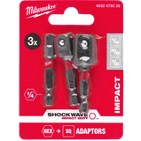 Milwaukee 3 piece SHOCKWAVE Impact Duty Adaptor Set 1/4, 3/8,1/2 4932479228