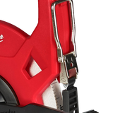 Close-up of a red and black Milwaukee tape measure feature.