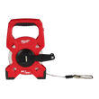 Red Milwaukee tape measure shown from a side view.