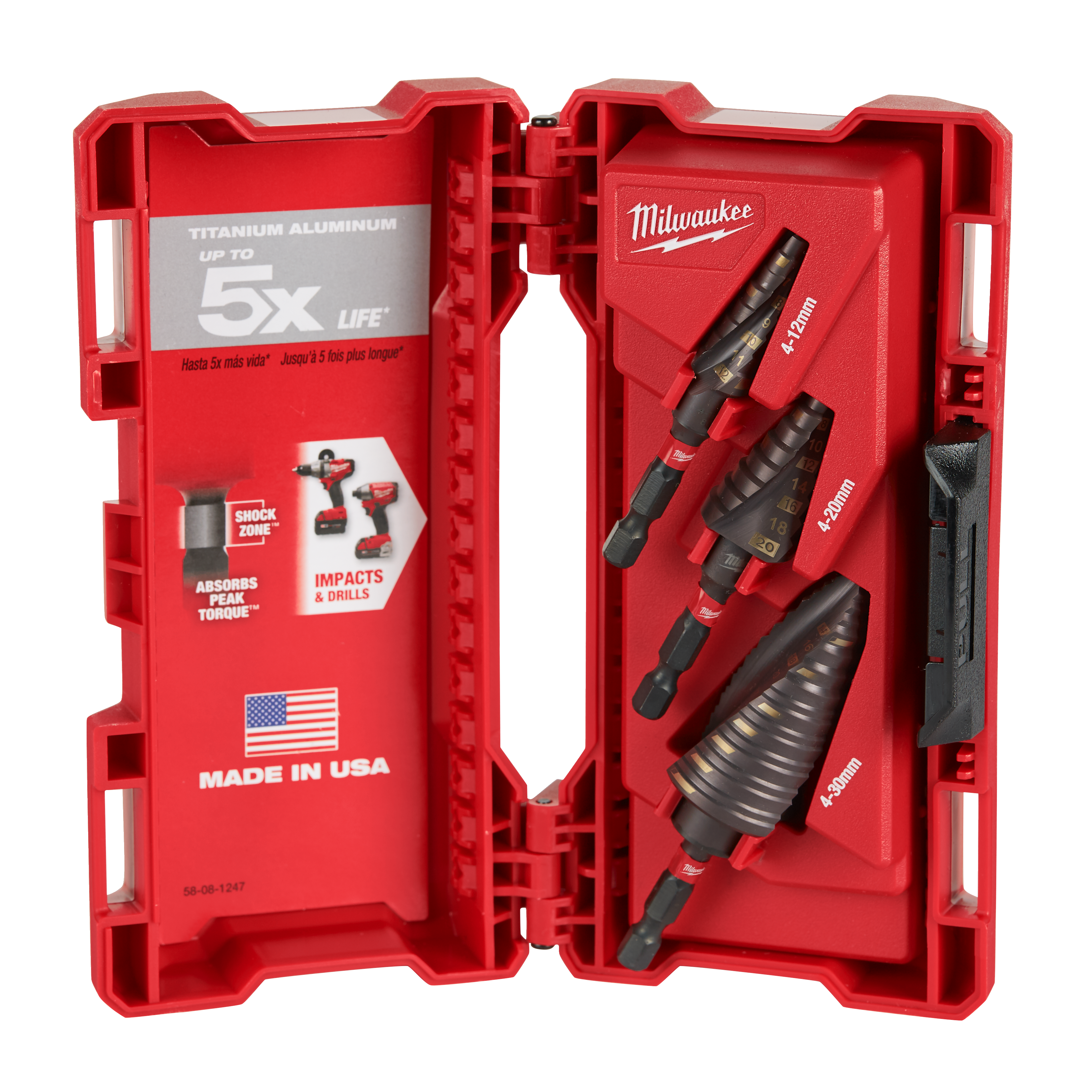 Milwaukee Shockwave Impact Duty Step Drills Set open.