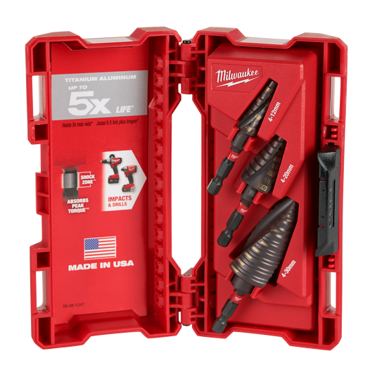 Milwaukee Shockwave Impact Duty Step Drills Set open.