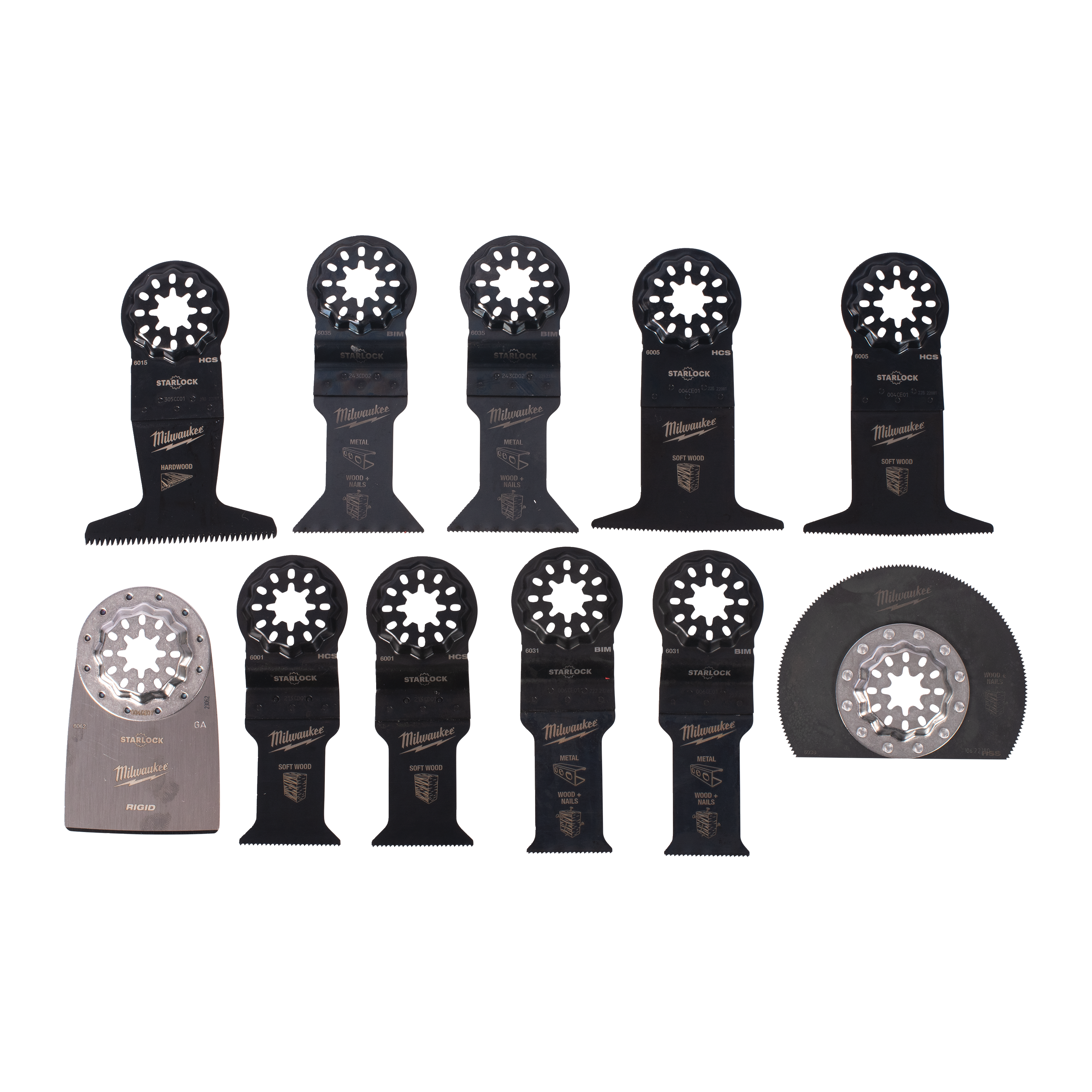 Contents of the Milwaukee Starlock General Multi-Tool Blade Set laid out.