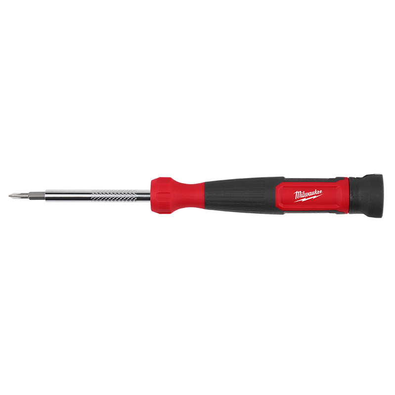 Milwaukee screwdriver with red and black handle on a white background