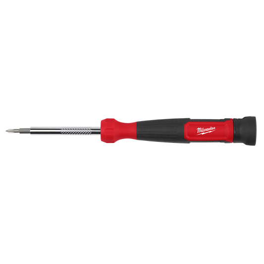 Milwaukee screwdriver with red and black handle on a white background