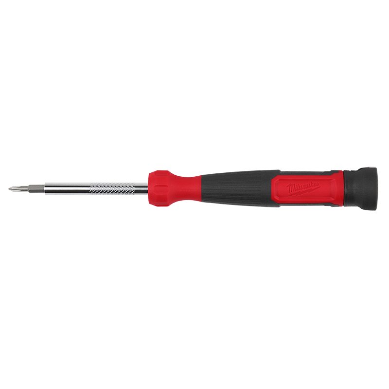 Red and black Milwaukee screwdriver on a white background
