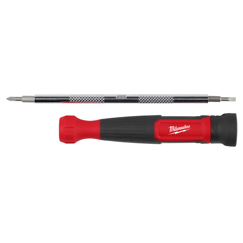 Milwaukee screwdriver with red and black handle on a white background