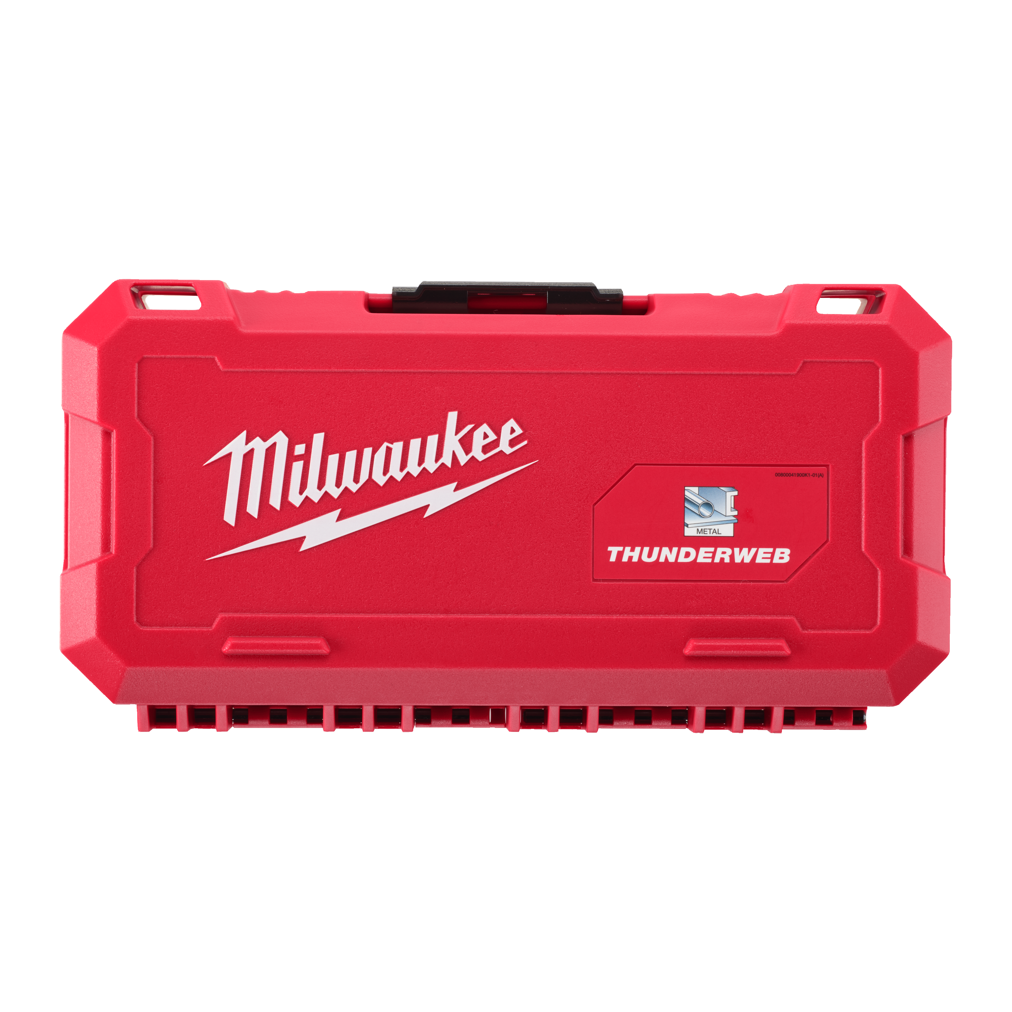 Red Milwaukee tool case with 'Thunderweb' logo on a red background