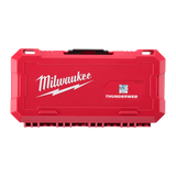 Red Milwaukee tool case with 'Thunderweb' logo on a red background