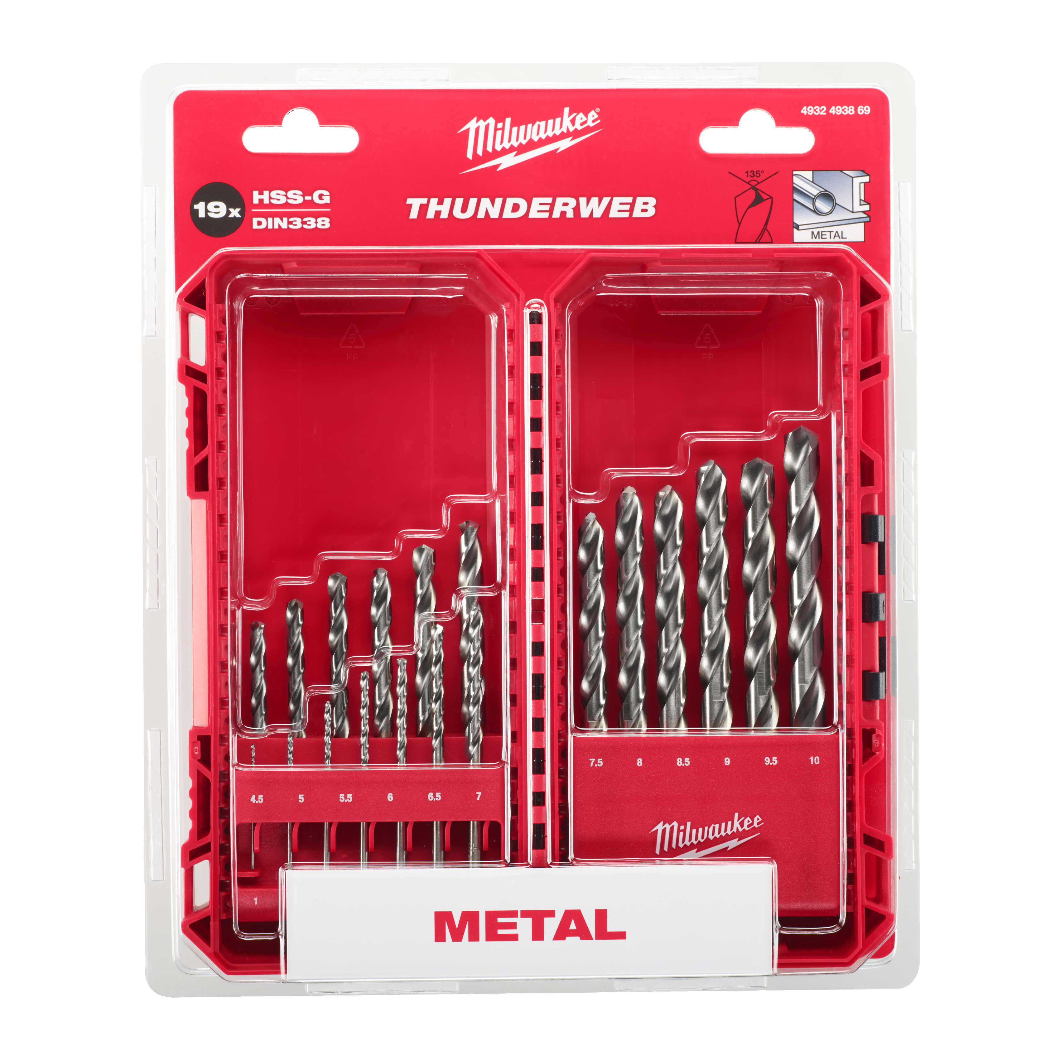 Milwaukee Thunderweb drill bit set in retail packaging.
