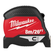 Milwaukee tape measure with red and black design on a white background