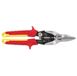 Pair of aviation snips with red and yellow handles on a white background