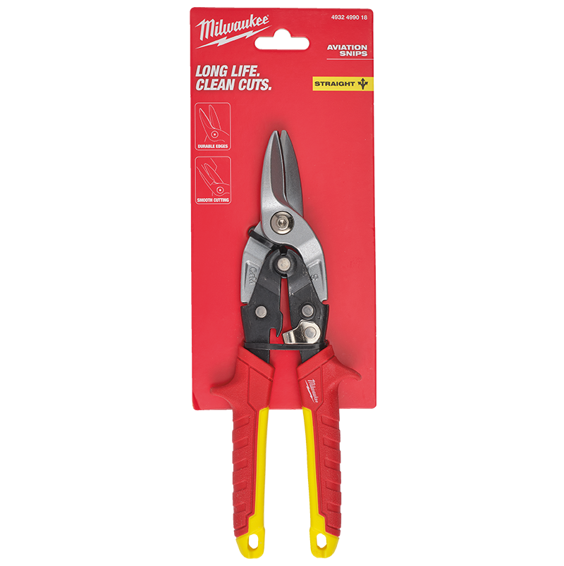 Milwaukee aviation snips with red packaging on a white background