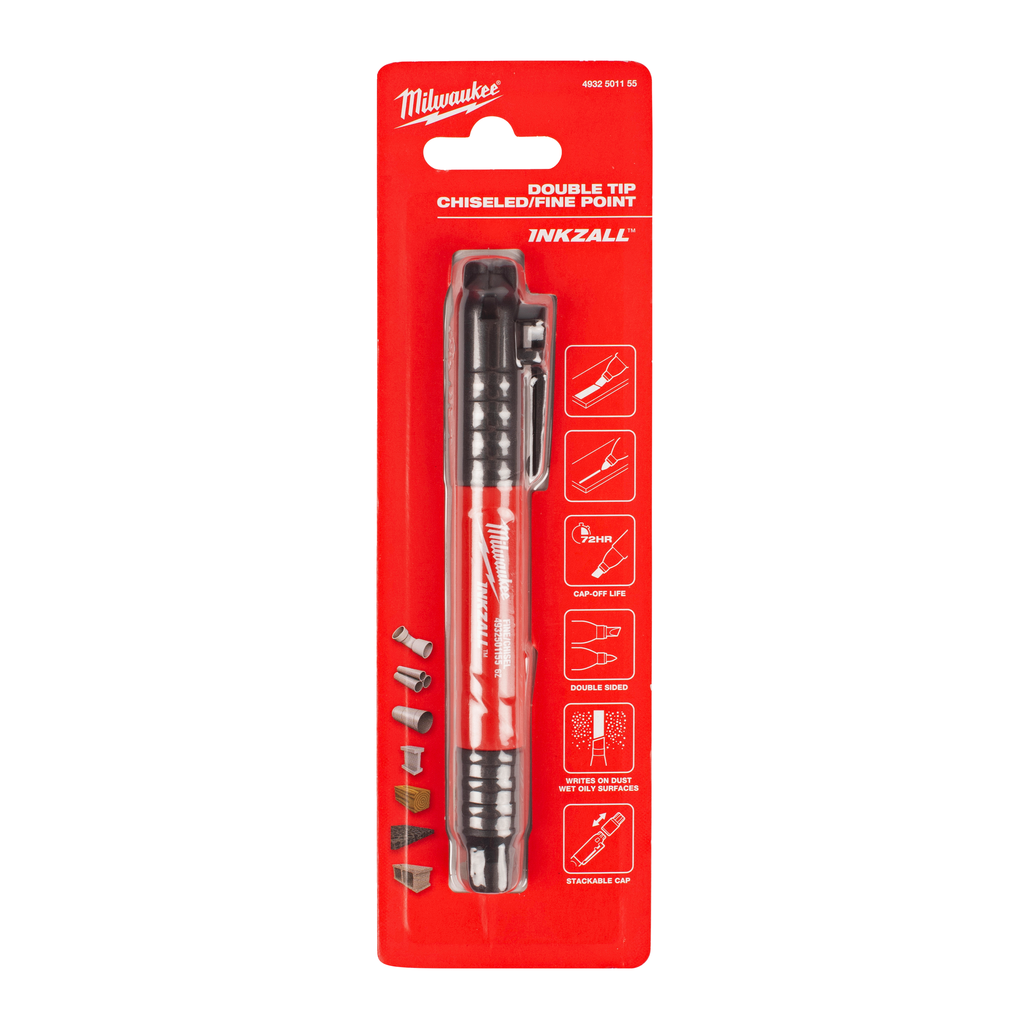 Milwaukee ink pen with double tip and chiseled point on red packaging