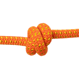 Close-up of an orange rope with a knot on a white background