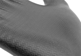 Close-up of a textured black glove palm with a subtle pattern on a white background