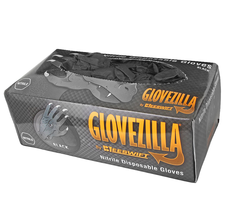 Box of Glovezilla disposable gloves on a white background