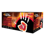 Box of Little Hotties hand warmers with hand illustration on a white background