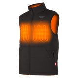 Black heated vest with glowing orange heating elements