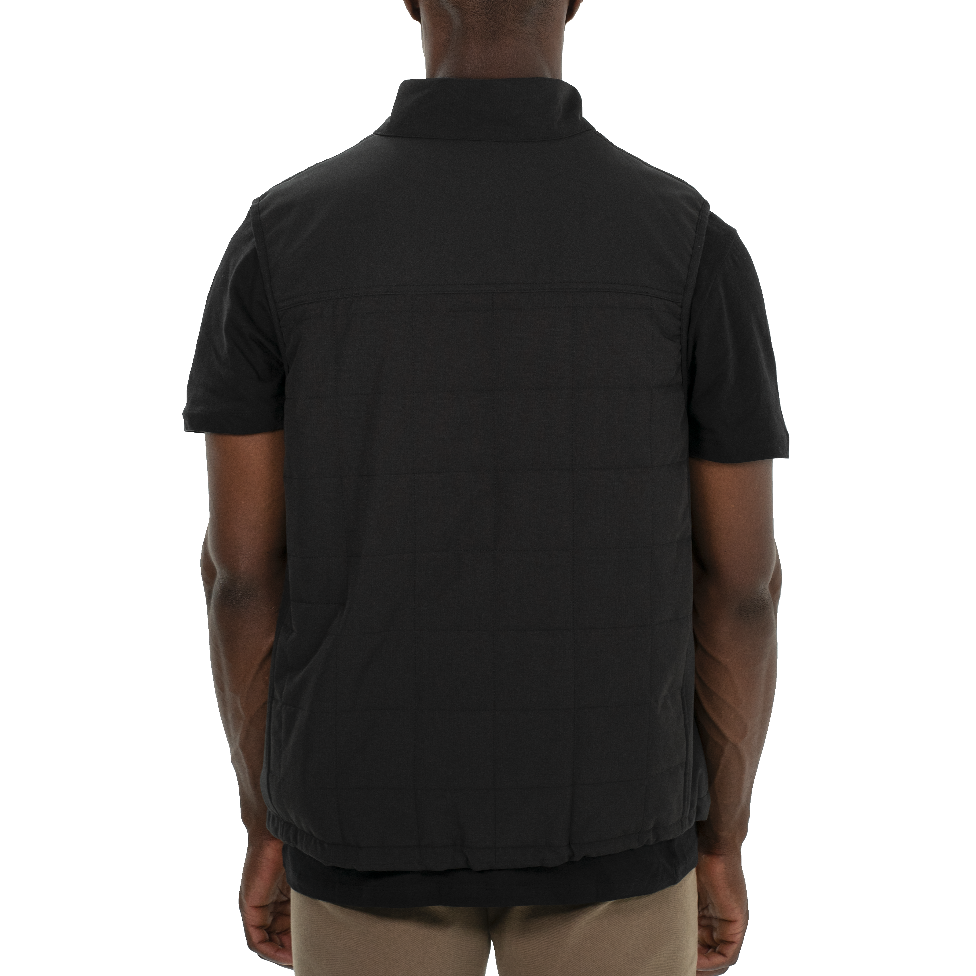 Black short-sleeve shirt worn by a person