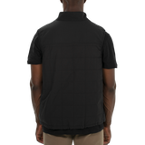 Black short-sleeve shirt worn by a person