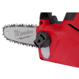 Red chainsaw with Milwaukee logo