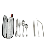 Set of silver cutlery and straws with a carrying case 