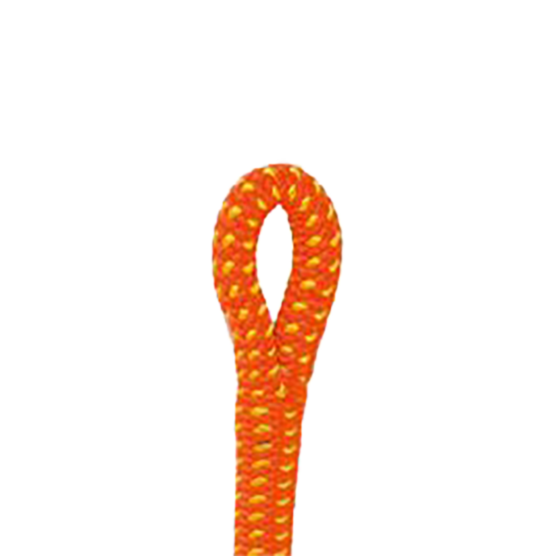 Orange climbing rope with a loop on a white background