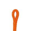 Orange climbing rope with a loop on a white background