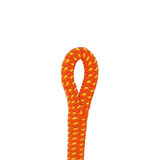 Orange climbing rope with a loop on a white background
