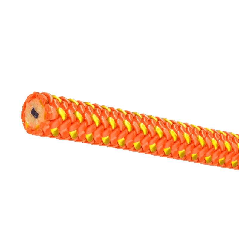 Orange rope with yellow nodes on a white background