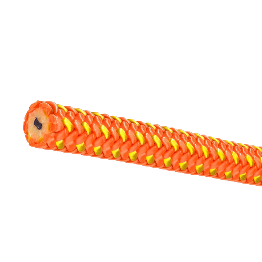 Orange rope with yellow nodes on a white background