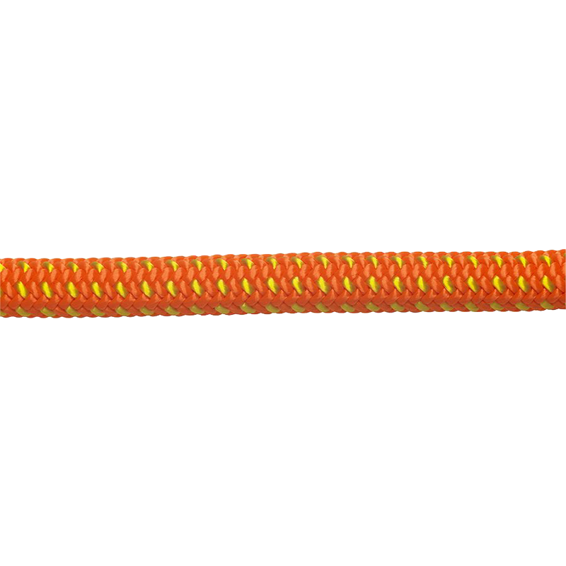 Close-up of orange rope with yellow stitching on a white background